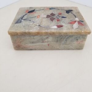 Stone Jewelry Box with Floral Inlay